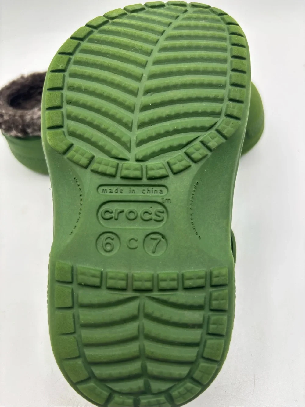 CROCS Kids Baya Fuzzy Lined Clogs Army Olive Green Size C6/C7